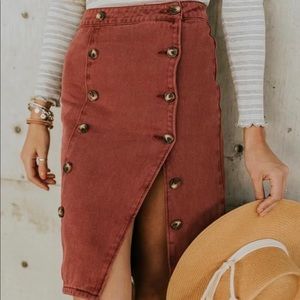 Mustard seed Button midi skirt from Roolee